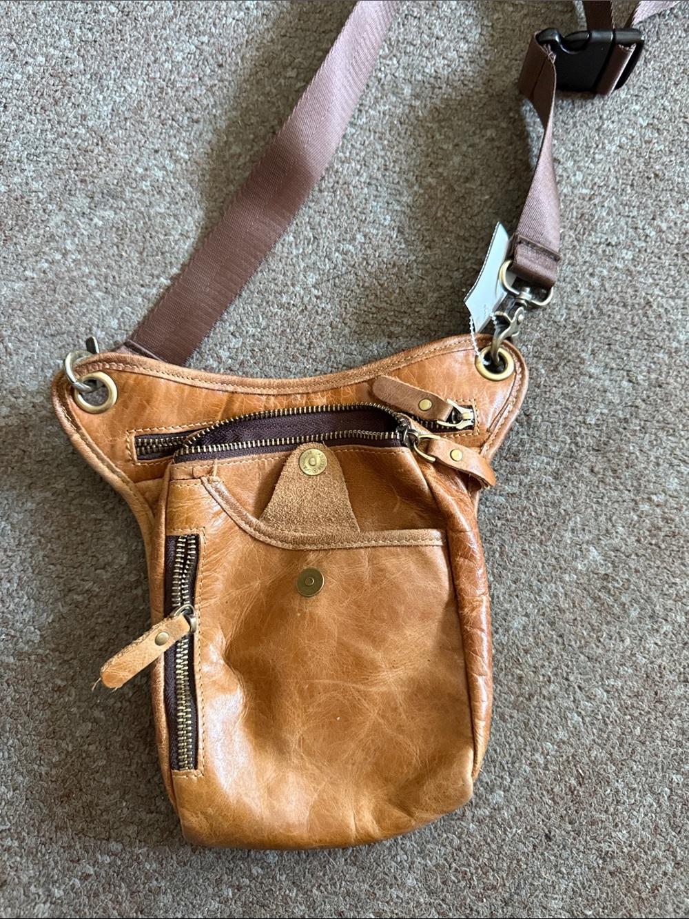 Tan Leather Crossbody Hip Bag - Casual Everyday Carry